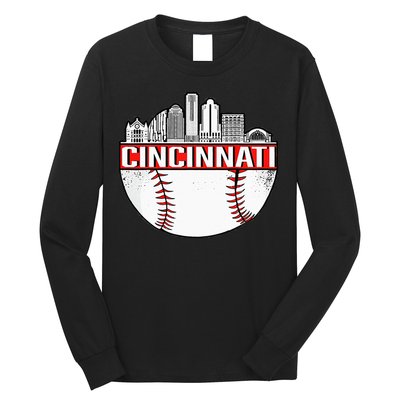 Cincinnati Vintage Baseball Distressed Gameday Retro Long Sleeve Shirt