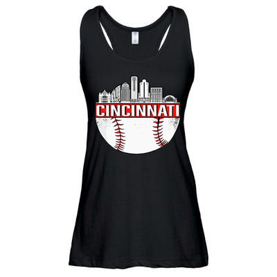 Cincinnati Vintage Baseball Distressed Gameday Retro Ladies Essential Flowy Tank