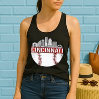 Cincinnati Vintage Baseball Distressed Gameday Retro Womens Tank Top