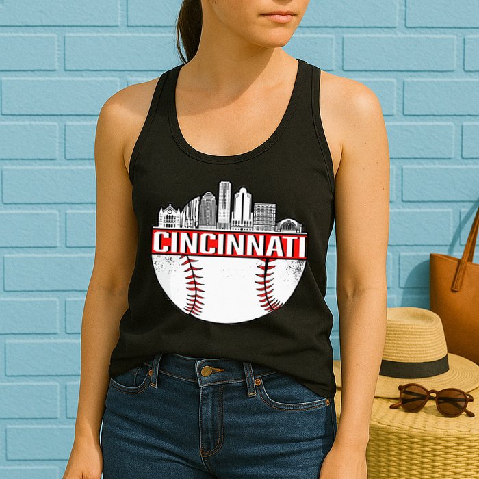 Cincinnati Vintage Baseball Distressed Gameday Retro Womens Tank Top