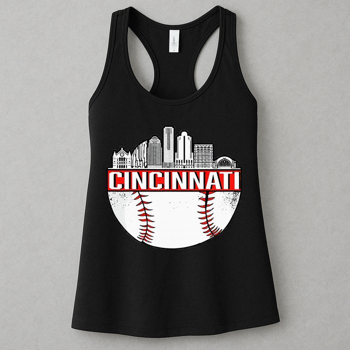 Cincinnati Vintage Baseball Distressed Gameday Retro Womens Tank Top