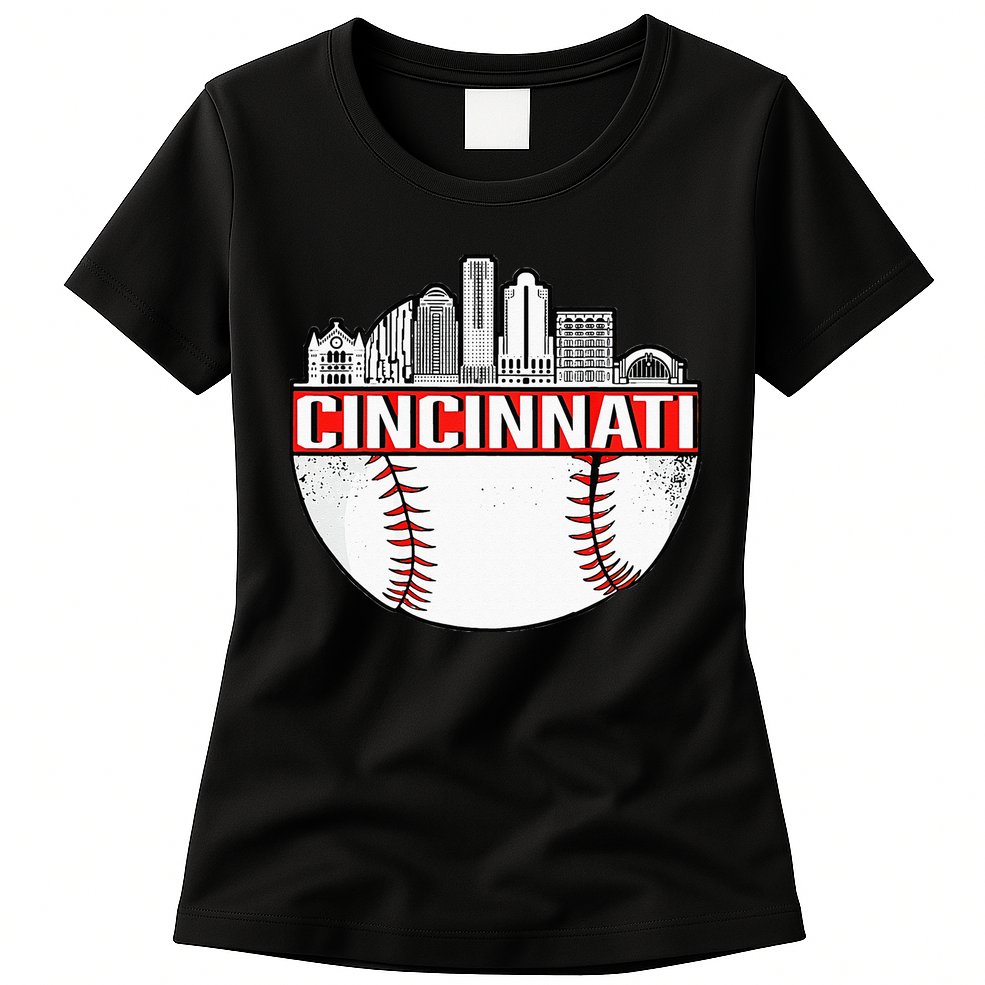 Cincinnati Vintage Baseball Distressed Gameday Retro Womens T-Shirt
