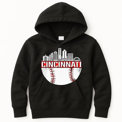 Cincinnati Vintage Baseball Distressed Gameday Retro Kids Hoodie