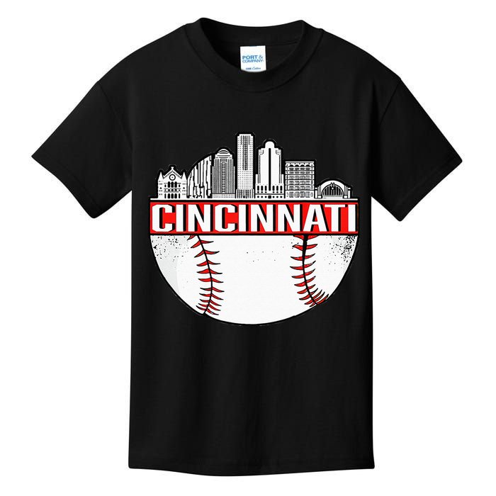 Cincinnati Vintage Baseball Distressed Gameday Retro Kids T-Shirt