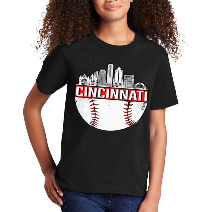 Cincinnati Vintage Baseball Distressed Gameday Retro Kids T-Shirt
