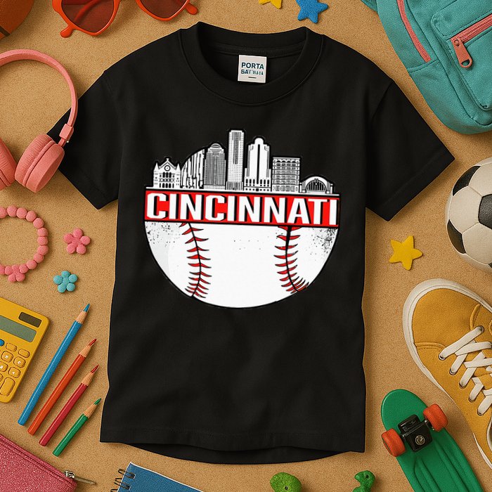 Cincinnati Vintage Baseball Distressed Gameday Retro Kids T-Shirt