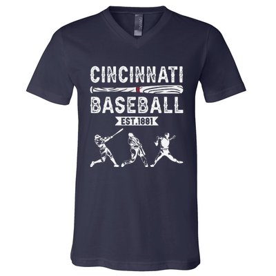 Cincinnati Vintage Baseball Lover V-Neck T-Shirt