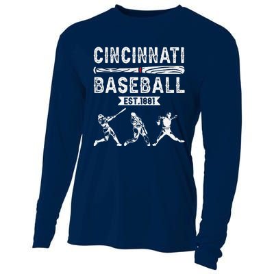 Cincinnati Vintage Baseball Lover Cooling Performance Long Sleeve Crew