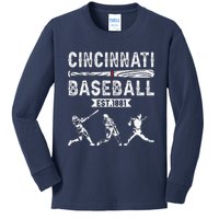 Cincinnati Vintage Baseball Lover Kids Long Sleeve Shirt