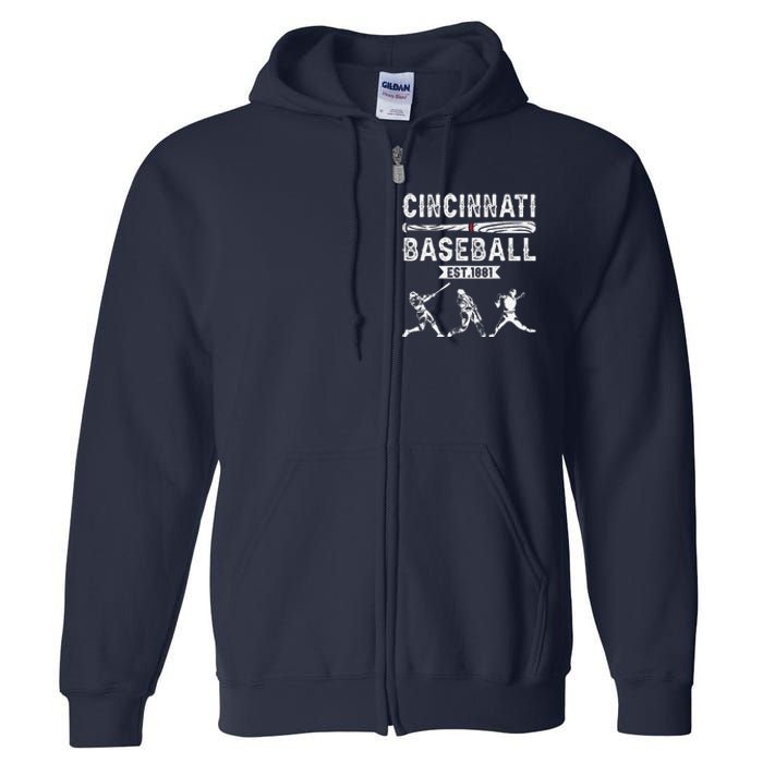 Cincinnati Vintage Baseball Lover Full Zip Hoodie