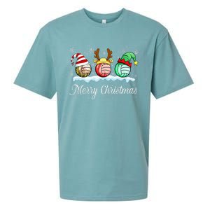 Christmas Volleyball Ball Santa Hat Funny Sport Xmas Sueded Cloud Jersey T-Shirt