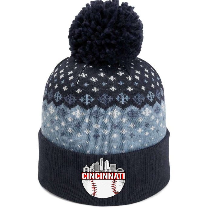 Cincinnati Vintage Baseball Distressed Retro The Baniff Cuffed Pom Beanie