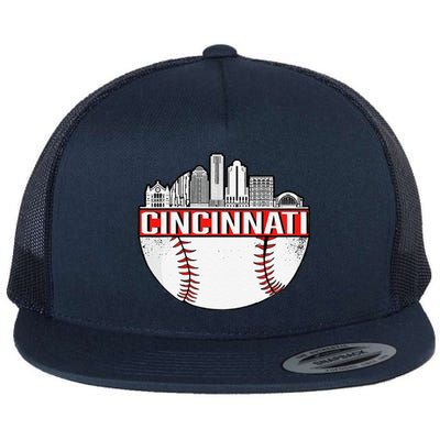 Cincinnati Vintage Baseball Distressed Retro Flat Bill Trucker Hat