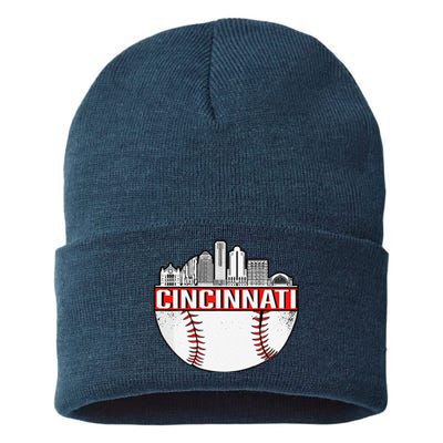 Cincinnati Vintage Baseball Distressed Retro Sustainable Knit Beanie