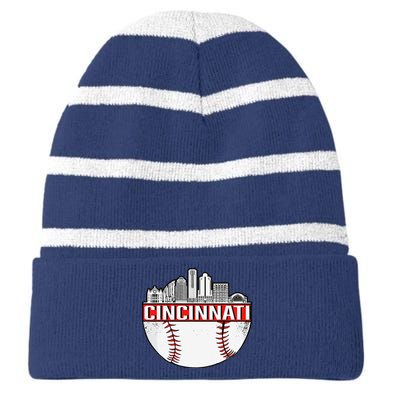 Cincinnati Vintage Baseball Distressed Retro Striped Beanie with Solid Band