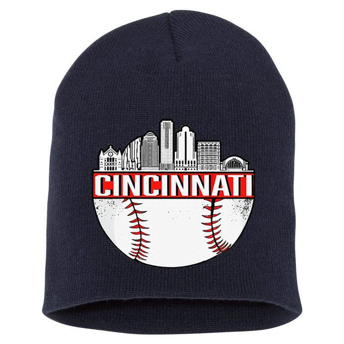 Cincinnati Vintage Baseball Distressed Retro Short Acrylic Beanie