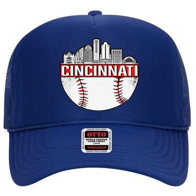 Cincinnati Vintage Baseball Distressed Retro High Crown Mesh Back Trucker Hat