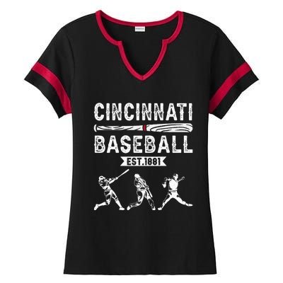 Cincinnati Vintage Baseball Lover Ladies Halftime Notch Neck Tee