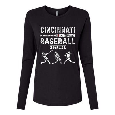 Cincinnati Vintage Baseball Lover Womens Cotton Relaxed Long Sleeve T-Shirt