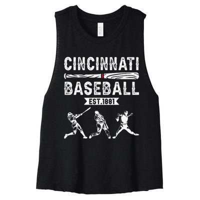 Cincinnati Vintage Baseball Lover Women's Racerback Cropped Tank