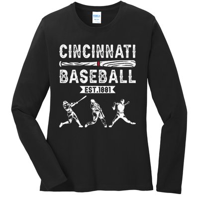 Cincinnati Vintage Baseball Lover Ladies Long Sleeve Shirt