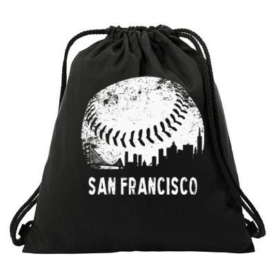 Cool Vintage Baseball San Francisco City Skyline Building SF Drawstring Bag