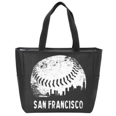 Cool Vintage Baseball San Francisco City Skyline Building SF Zip Tote Bag