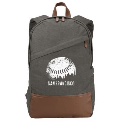 Cool Vintage Baseball San Francisco City Skyline Building SF Cotton Canvas Backpack