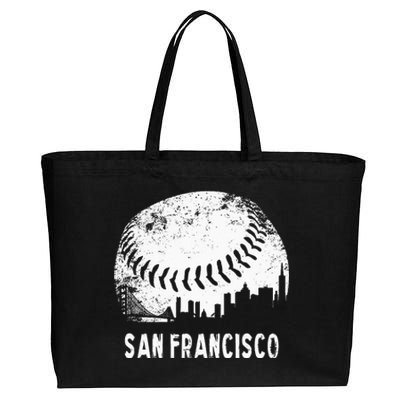 Cool Vintage Baseball San Francisco City Skyline Building SF Cotton Canvas Jumbo Tote