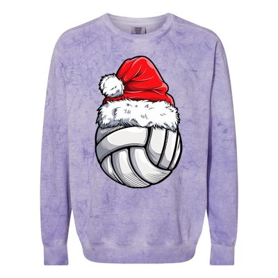 Christmas Volleyball Ball Santa Hat Funny Sport Xmas Colorblast Crewneck Sweatshirt