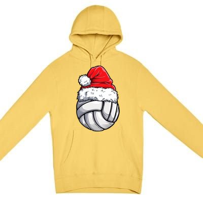 Christmas Volleyball Ball Santa Hat Funny Sport Xmas Premium Pullover Hoodie