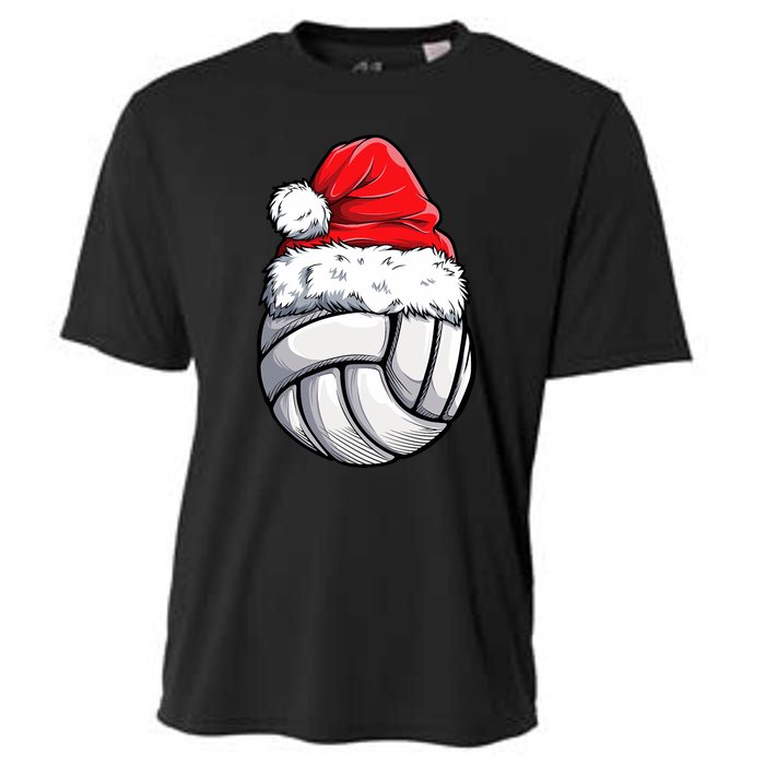 Christmas Volleyball Ball Santa Hat Funny Sport Xmas Cooling Performance Crew T-Shirt