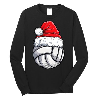 Christmas Volleyball Ball Santa Hat Funny Sport Xmas Long Sleeve Shirt