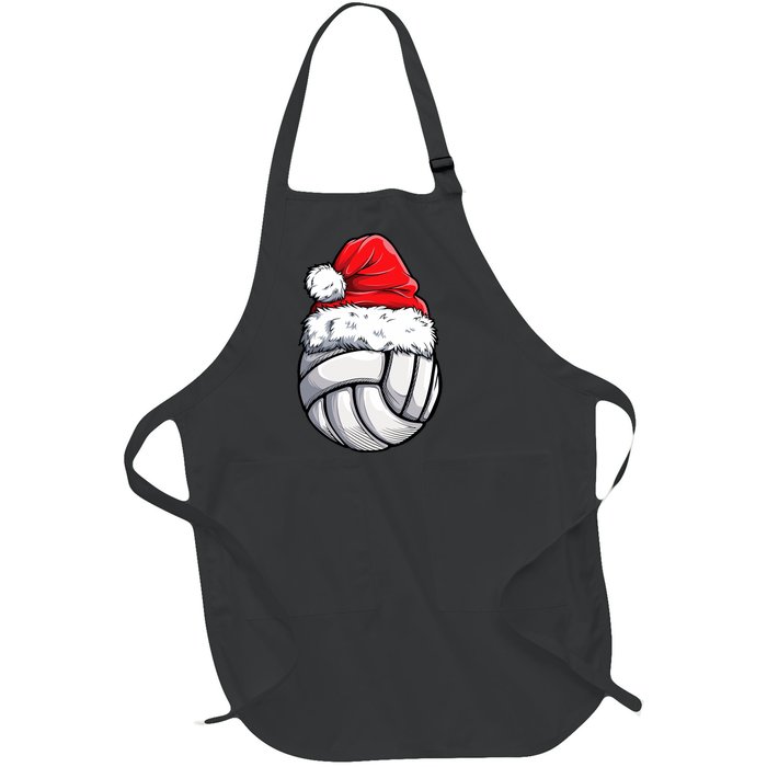 Christmas Volleyball Ball Santa Hat Funny Sport Xmas Full-Length Apron With Pockets