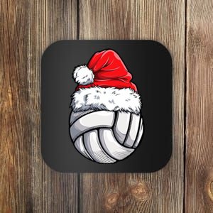 Christmas Volleyball Ball Santa Hat Funny Sport Xmas Coaster