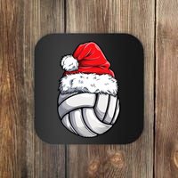 Christmas Volleyball Ball Santa Hat Funny Sport Xmas Coaster