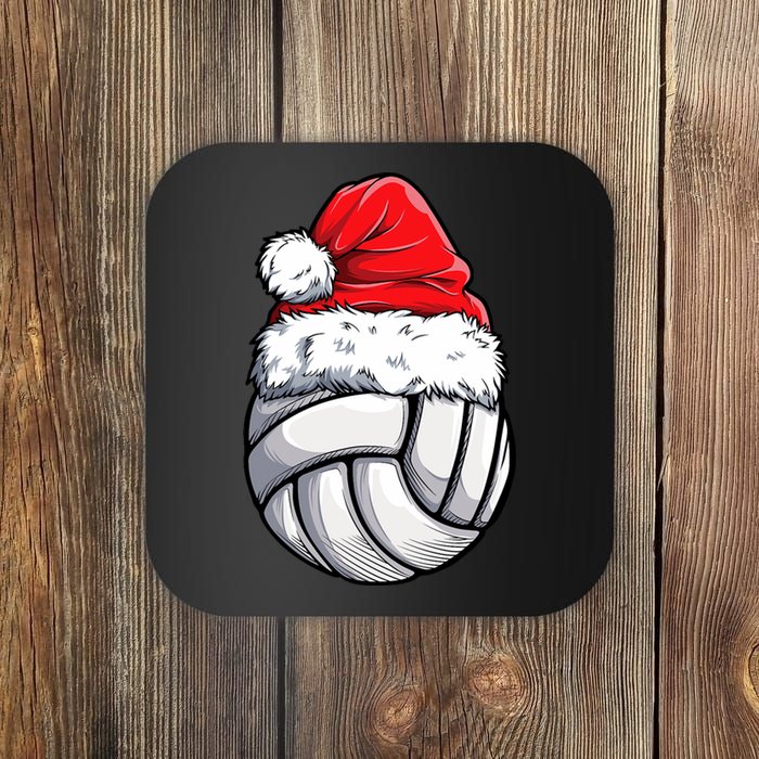 Christmas Volleyball Ball Santa Hat Funny Sport Xmas Coaster