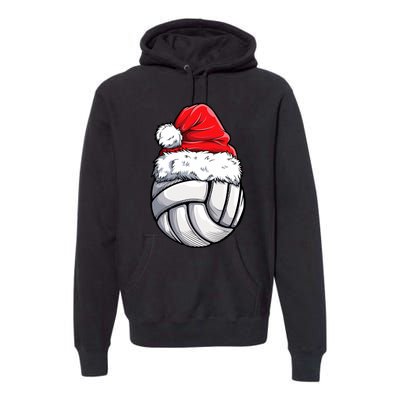 Christmas Volleyball Ball Santa Hat Funny Sport Xmas Premium Hoodie