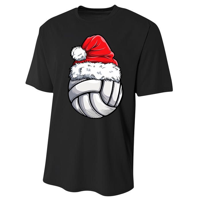 Christmas Volleyball Ball Santa Hat Funny Sport Xmas Performance Sprint T-Shirt