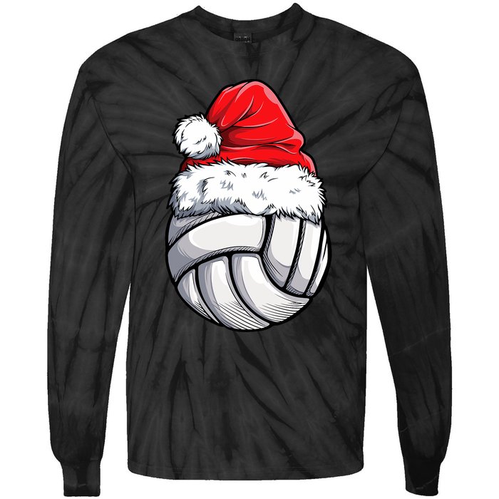 Christmas Volleyball Ball Santa Hat Funny Sport Xmas Tie-Dye Long Sleeve Shirt