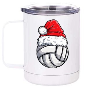 Christmas Volleyball Ball Santa Hat Funny Sport Xmas 12 oz Stainless Steel Tumbler Cup