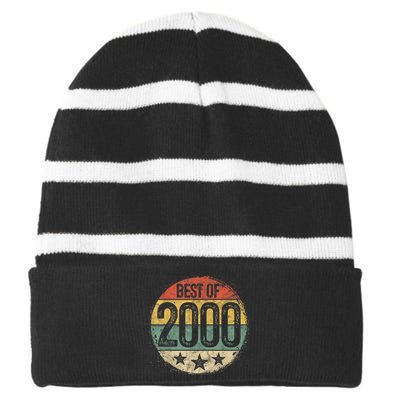 Circular Vintage Best of 2000 23 Year Old Gift 23rd Birthday Striped Beanie with Solid Band