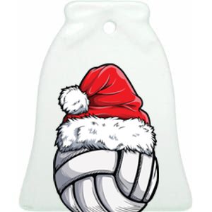 Christmas Volleyball Ball Santa Hat Funny Sport Xmas Girl Premium Ceramic Bell Ornament