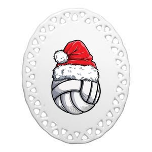 Christmas Volleyball Ball Santa Hat Funny Sport Xmas Girl Premium Ceramic Oval Ornament