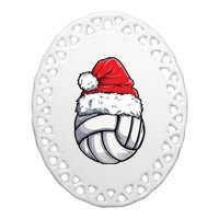 Christmas Volleyball Ball Santa Hat Funny Sport Xmas Girl Premium Ceramic Oval Ornament