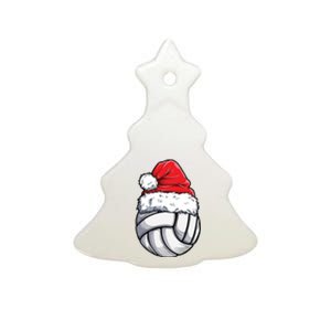 Christmas Volleyball Ball Santa Hat Funny Sport Xmas Girl Premium Ceramic Tree Ornament