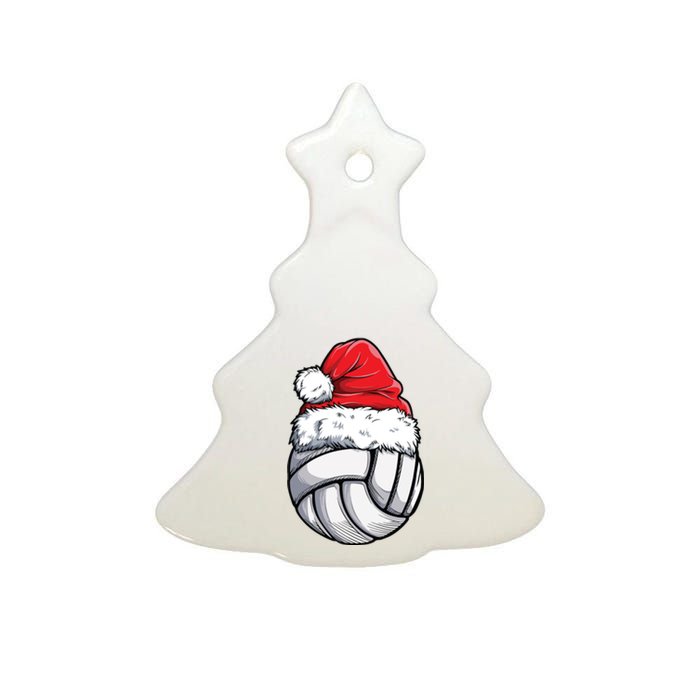 Christmas Volleyball Ball Santa Hat Funny Sport Xmas Girl Premium Ceramic Tree Ornament