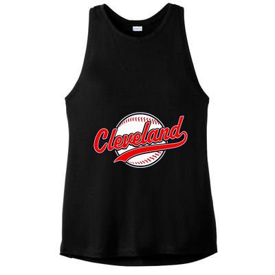 Cleveland Vintage Baseball Throwback Retro Design Ladies PosiCharge Tri-Blend Wicking Tank