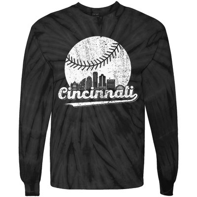 Cincinnati Vintage Baseball Distressed Tie-Dye Long Sleeve Shirt