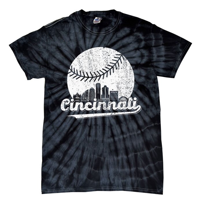 Cincinnati Vintage Baseball Distressed Tie-Dye T-Shirt